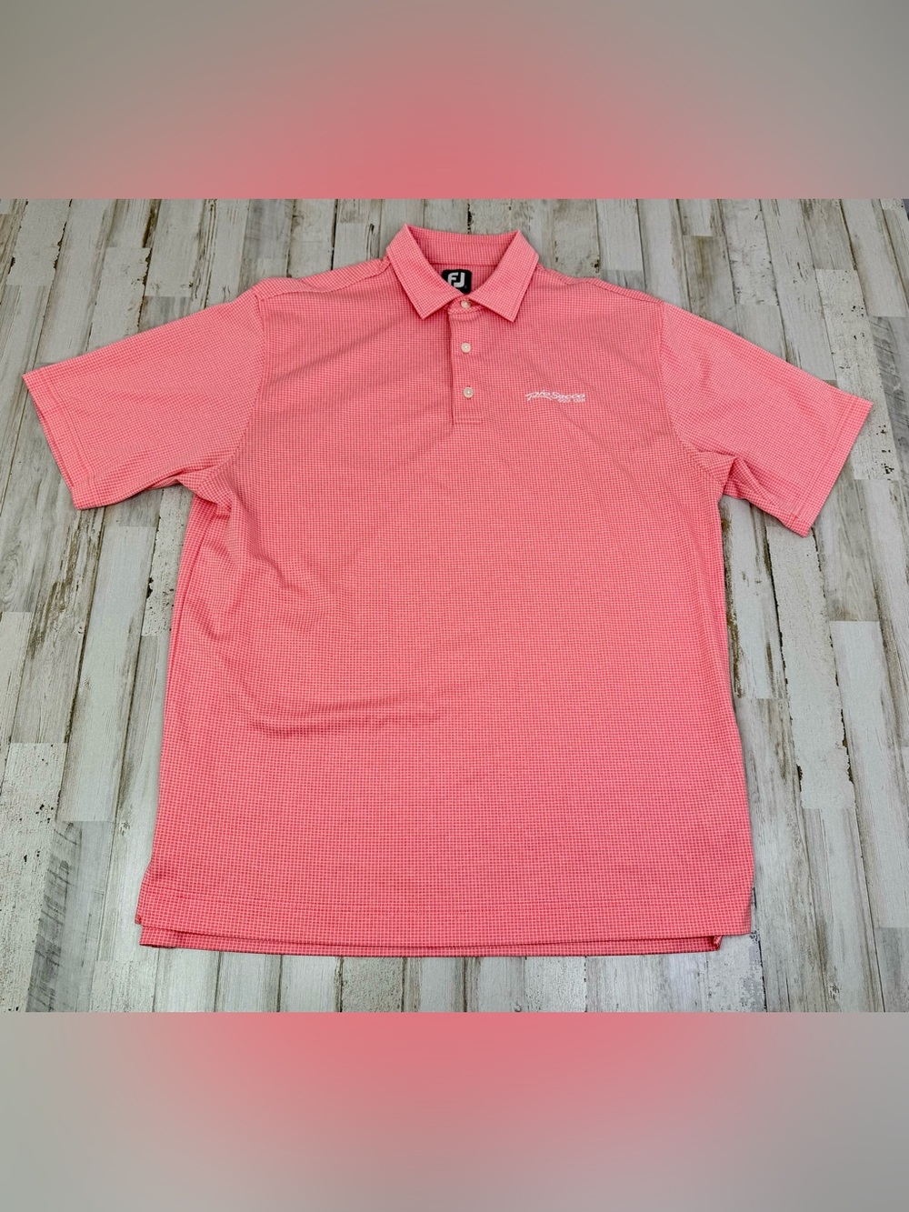 Footjoy Polo Shirt Mens XL Pink Check Golf Performance Regular Fit